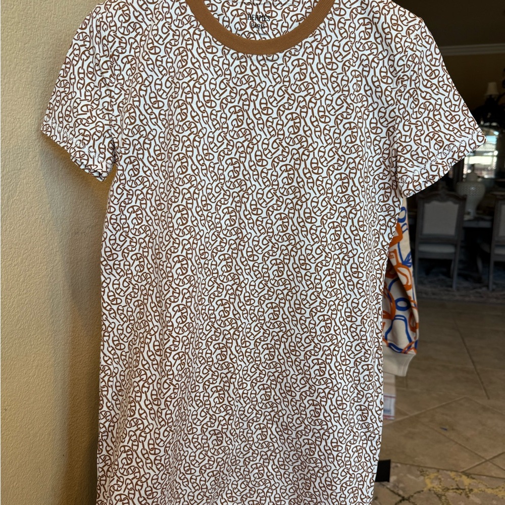 Hermes White and Brown Patterned Dress
